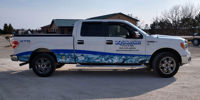 Partial pickup wrap for Aquaman Pool and Spa