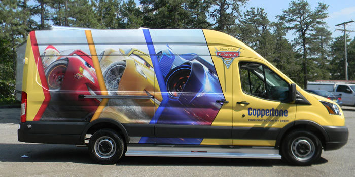 Full size Ford Transit wrap for Disney's Cars 3 and Coppertone
