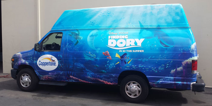 Full high top Ford van wrap for Disney's Finding Dory and Coppertone