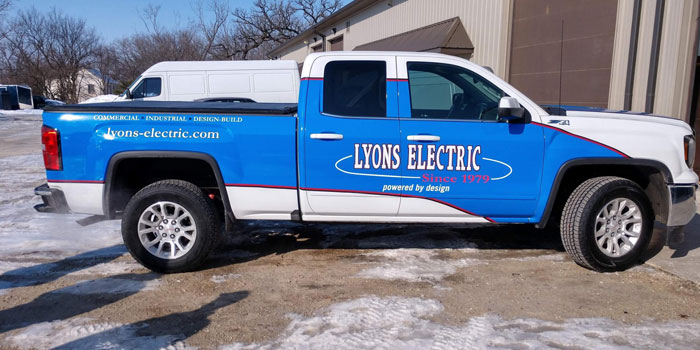 Partial wrap on a GMC Sierra for Lyons Electric