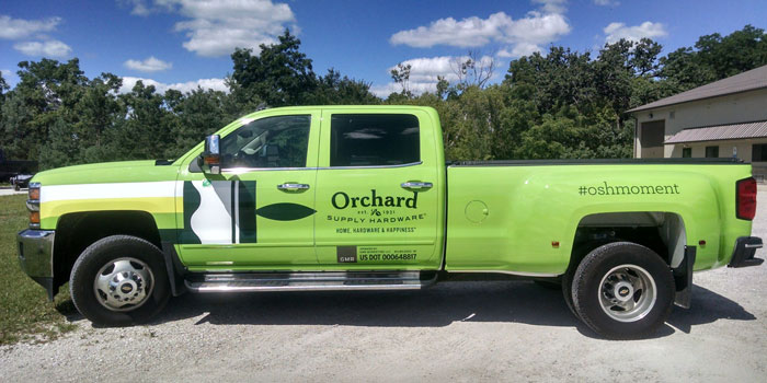 Full wrap on a Chevy Dually for Orchard Hardware