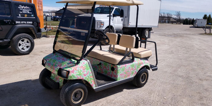 Full golf cart wrap for Vintage Prairie Farms