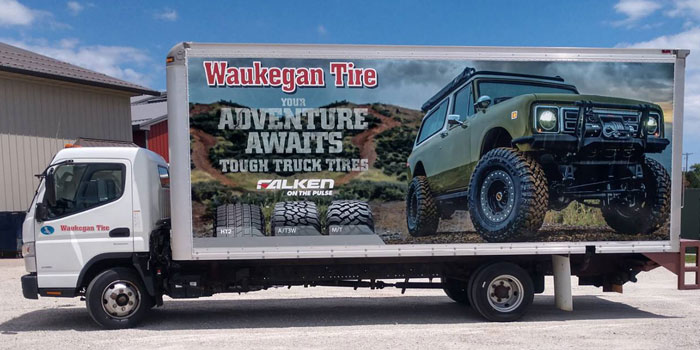 Full box truck wrap for Waukegan Tire